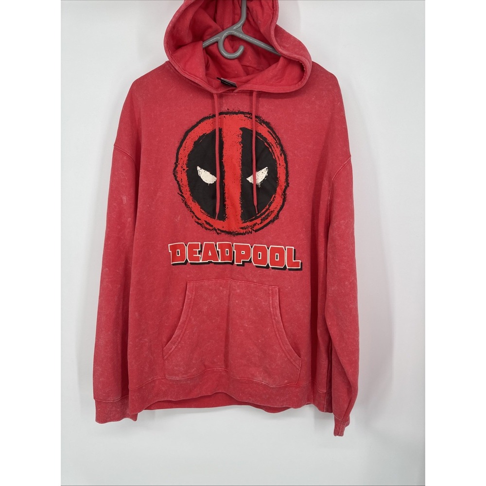 Marvel Deadpool Hoodie Sweatshirt Red Men's Size XL (46-48) Pullover Fleece